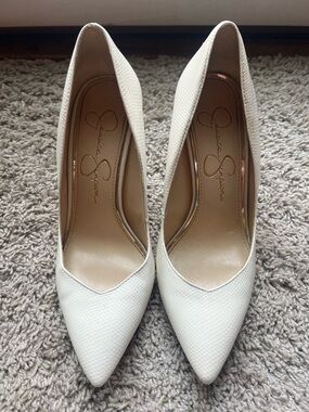 Jessica Simpson White Textured Pointed Toe High Heels